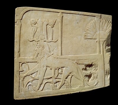 Relief Depicting a Striding Sphinx by Third Intermediate Period Egyptian